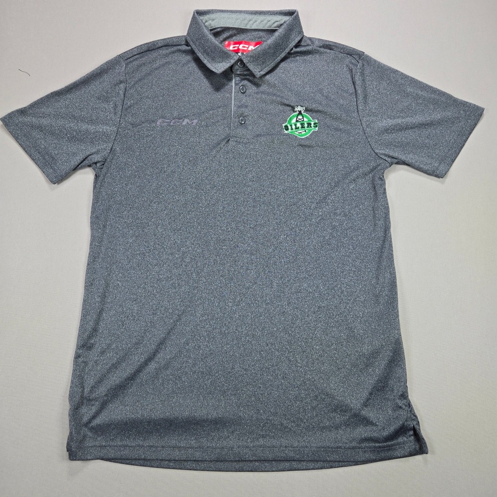 CCM Edmonton Oilers Hockey Team Logo Polo Shirt Men's Medium Grey‎ Short Sleeve
